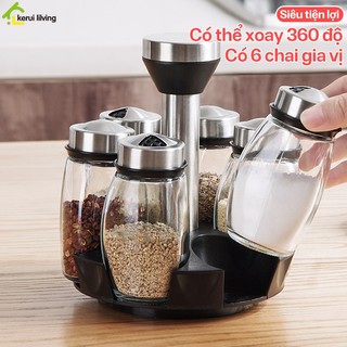 Kệ đựng gia vị NAGO trục xoay 6 hũ đựng gia vị đa năng,lọ đựng gia vị bằng thuỷ tinh kèm trục 360 độ