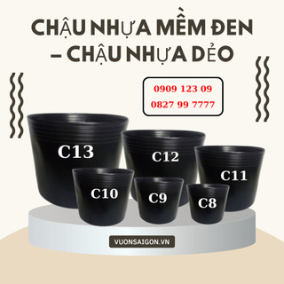 (Combo 5 chậu) Chậu nhựa mềm đen C12 33x27 cm, giá rẻ, trồng rau hoa - Green City
