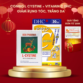 (COMBO 1 THÁNG) L cystine 500mg + Vitamin C DHC hỗ trợ trắng da và giảm rụng tóc, giảm mụn (L cystine 60; Vit C gói 30 n