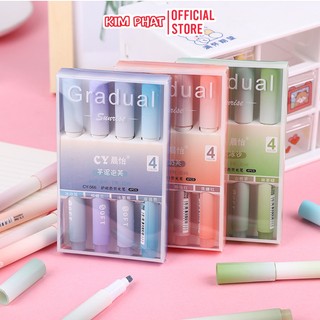 Set 4 bút Highlight Dạ Quang Dấu Dòng Gradual màu Pastel dùng để vẽ graffiti