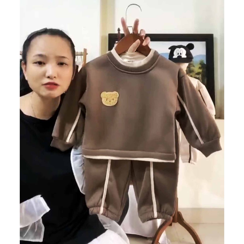 Bộ quần áo thu đông trẻ em 15-28kg dành cho bé gái, bé trai đáng yêu xinh xắn mẫu In gấu đồ ấm - g5.shop
