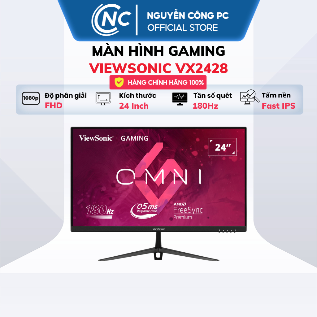 Màn Hình Gaming Viewsonic VX2428 kích thước 24 Inch, 180Hz, Fast IPS, FHD, 0.5ms - Hàng chính hãng bảo hành 36 tháng