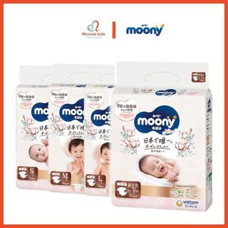Bỉm dán Moony Natural bông organic cho trẻ sơ sinh, tã dán em bé nội địa Nhật NB62, S58, M46, L38 - Monnie Kids