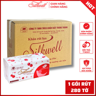 Thùng 9 gói Giấy ăn rút lụa khổ lớn Silkwell 280 tờ dai,mềm,mịn,không bụi giấy