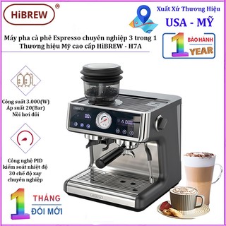 Máy pha cà phê espresso chuyên nghiệp 3 trong 1, thương hiệu mỹ cao cấp hibrew h7a. công suất 3000w