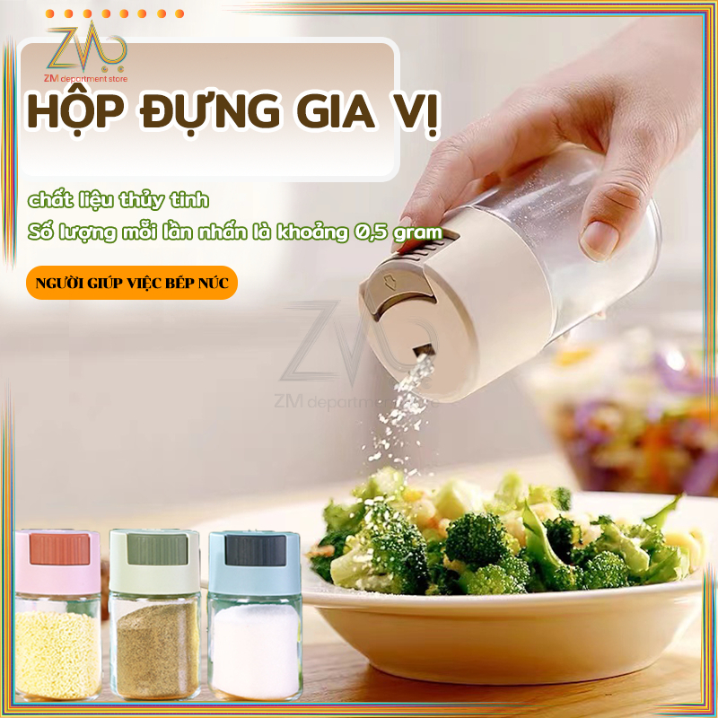 Hộp Đựng Gia Vị Thông Minh Lọ Gia Vị Chống Ẩm, Có Nút Định Lượng,Hũ Gia Vị Thủy Tinh Tiện Dụng Cho Nhà Bếp