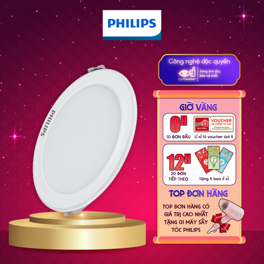 Bộ Đèn Âm Trần Philips Led Viền Kim Loại Dn027 G2 (7W, 10W, 14W, 17W, 22W)
