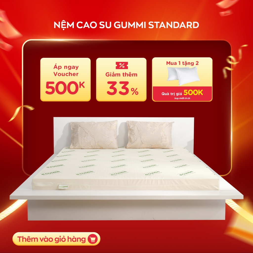 Nệm cao su 100% thiên nhiên cao cấp Gummi Standard 10cm tại Vua Nệm - Nâng đỡ vượt trội, thoáng khí tối ưu