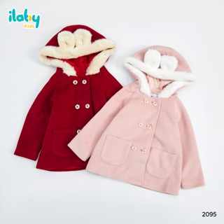 Áo khoác dạ dáng lửng bé gái ILABY mũ lông tai thỏ chất liệu dạ ép dày dặn cho bé 10-33kg [2095]
