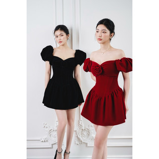 DEELUCID - SARAH DRESS (Váy Nhung Velvet cao cấp corset hoa)