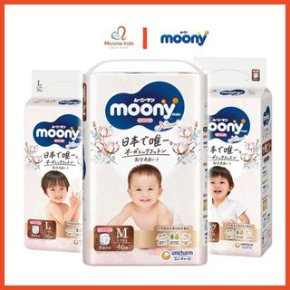 Bỉm quần cho bé Moony Natural bề mặt bông organic, tã quần cho trẻ nội địa Nhật M46 L36 XL32 - Monnie Kids
