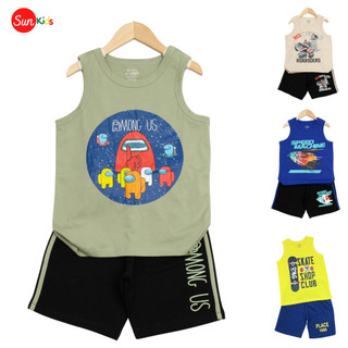Đồ bộ bé trai, bộ ba lỗ cho bé chất thun cotton, nhiều màu, size 4-14 tuổi - SUNKIDS