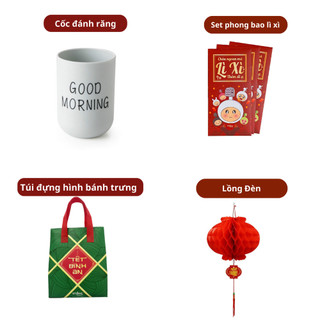  Set quà 4 món:lì xì,cốc đánh răng, đèn lồng, túi đựng quà