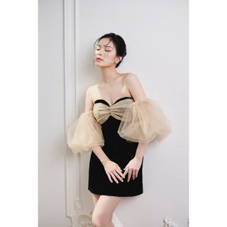 DEELUCID - Aline Dress (Váy đen nhung corset tay bồng lưới)