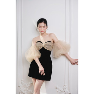 DEELUCID - Aline Dress (Váy đen nhung corset tay bồng lưới)