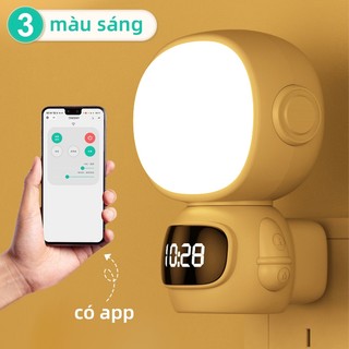  Đèn ngủ phi hành gia tích điện điều khiển từ xa bằng app điện thoại hiển thị đồng hồ điện tử, 3 màu sáng