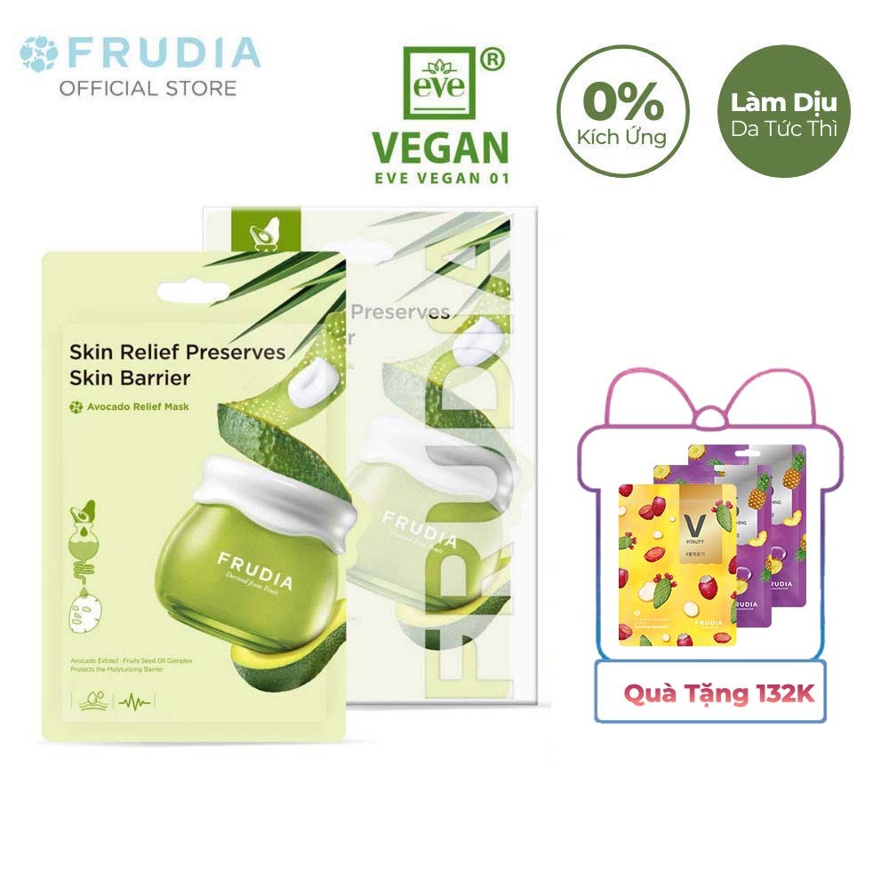 [Tặng 132k] 10 Miếng Mặt Nạ Cấp Ẩm Hỗ Trợ Da Chiết Xuất Trái Bơ Frudia Avocado Relief Mask  20ml x 10pcs (new)