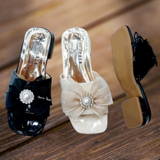 Guốc 2p cho bé gái từ 2 => 8 tuổi - Dép lê quai bản ngang đính nơ công chúa xinh xắn GBG02.