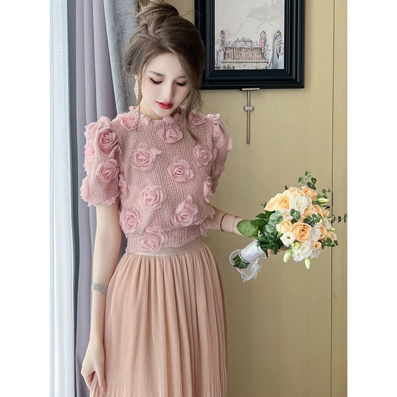 Áo len sợi đan kết hoa vải siêu xinh, kiểu dáng tiểu thư hàng QC