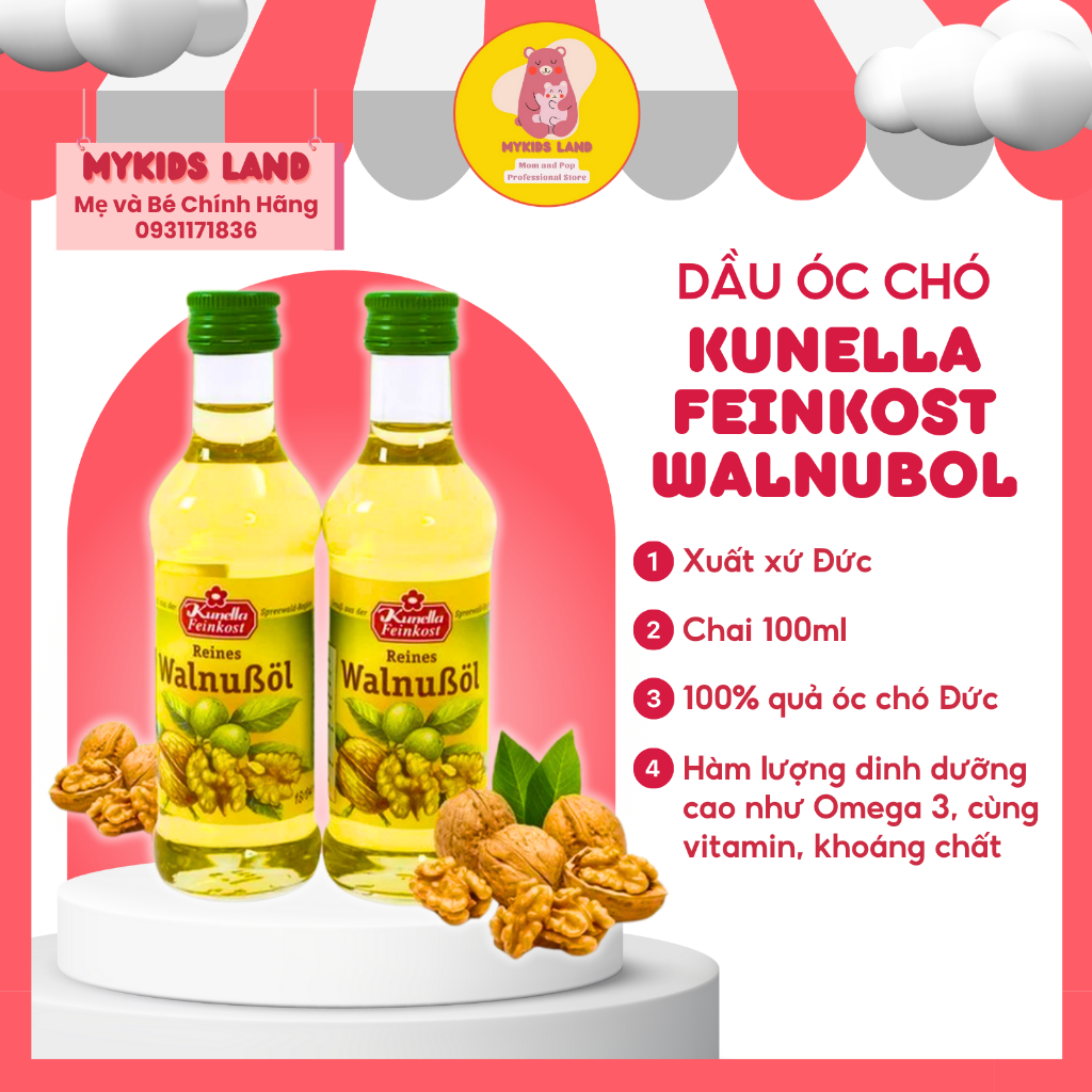 [DATE T9/2025] Dầu óc chó Đức Kunella Feinkost WalnuBol chai 100ml Cho Bé - Dầu Ăn Dặm