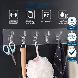 Thanh 6 Móc Dán Tường TEKCO STATION Chịu Lực Đa Năng Siêu Dính Bằng Nhựa PVC Trong Suốt