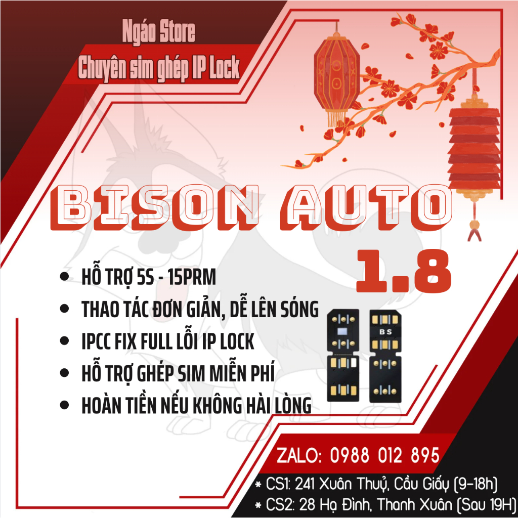 Sim ghép Bison Auto 1.8 hỗ trợ mọi dòng IP Lock, Fix Full IPCC (Map, TT Shop, Danh Bạ) hỗ trợ 5S -15PRM