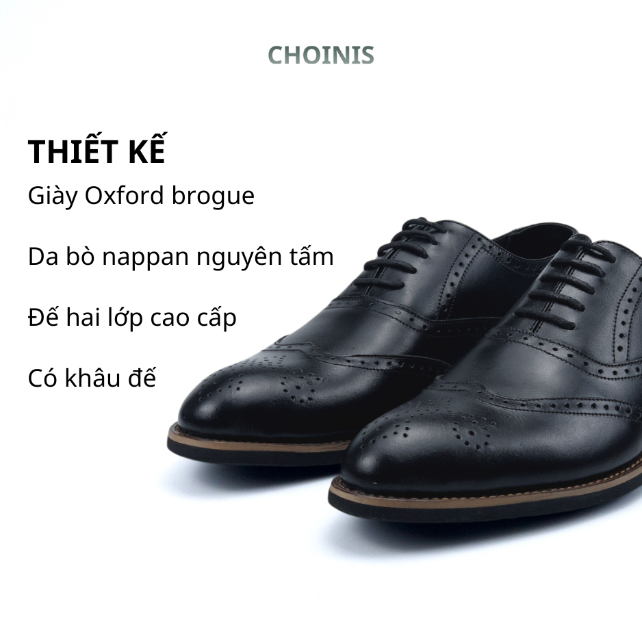 Giày tây oxfords buộc dây da bò thử lửa đế 2 lớp thanh lịch CHOINIS khâu đế chắc chắn size 38 đến 44