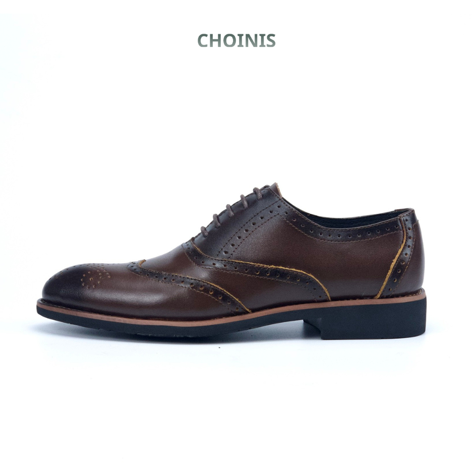 Giày tây oxfords buộc dây da bò thử lửa đế 2 lớp thanh lịch CHOINIS khâu đế chắc chắn size 38 đến 44