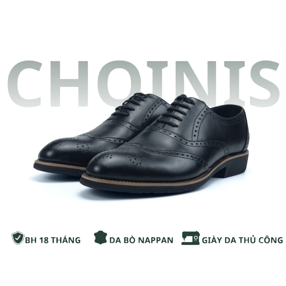 Giày tây oxfords buộc dây da bò thử lửa đế 2 lớp thanh lịch CHOINIS khâu đế chắc chắn size 38 đến 44