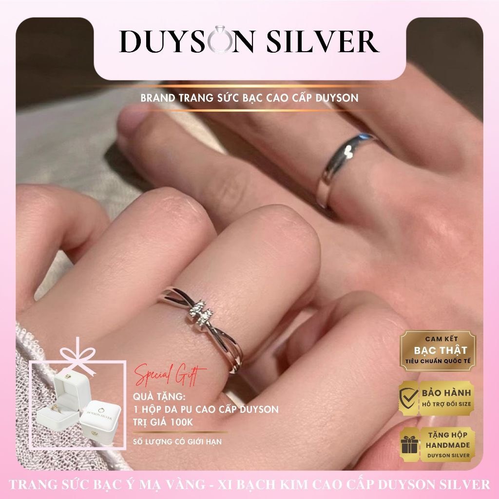 Nhẫn đôi bạc Ý 925 nam nữ Knot DUYSON SILVER , nhẫn cặp bạc Ý S925 đính đá chỉnh được cỡ