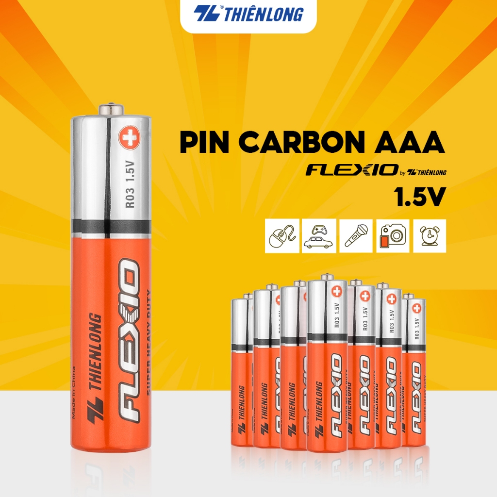 Lốc 4 Pin Carbon, pin than AAA Thiên Long Flexio BAC-R03/4, không chứa thủy ngân, hạn sử dụng 36 tháng