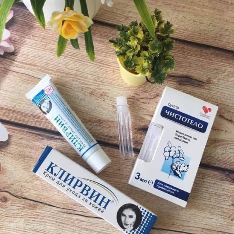 Bộ Gel tẩy nốt ruồi mụn cơm mụn cóc Dvelinil Nga 3ml, kem sẹo Klirvin
