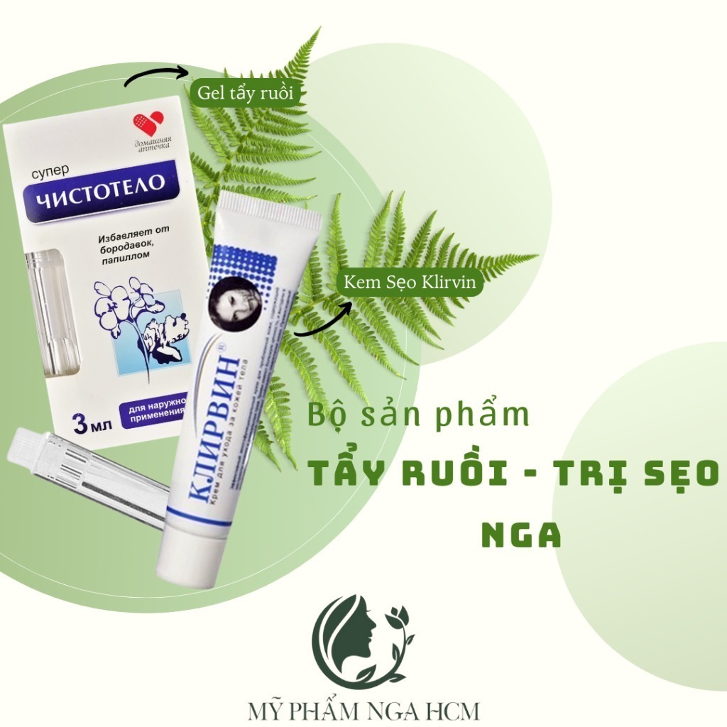 Bộ Gel tẩy nốt ruồi mụn cơm mụn cóc Dvelinil Nga 3ml, kem sẹo Klirvin