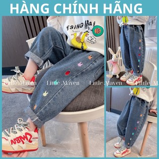 Quần jeans bé gái Little Maven thêu thỏ nhiều màu QJ09