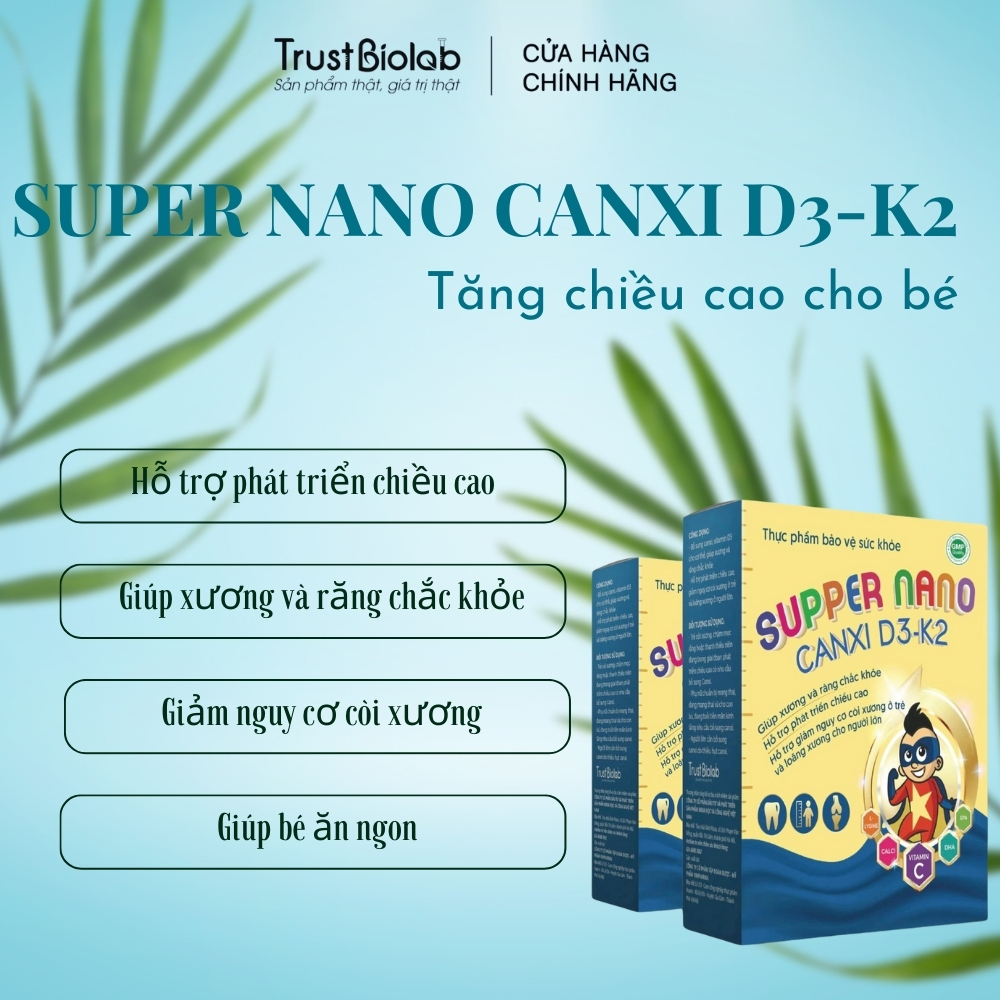 [20 ỐNG]Hỗ Trợ Tăng Chiều Cao, Bổ Sung Canxi, Vitamin D3 Cho Trẻ Và Loãng Xương Ở Người Lớn_SUPER NANO CANXI D3-K2