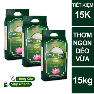 Combo 3 túi Gạo Thơm Lài thơm ngon dẻo vừa Lotus Rice 5kg - Đạt nhiều chứng nhận an toàn thực phẩm