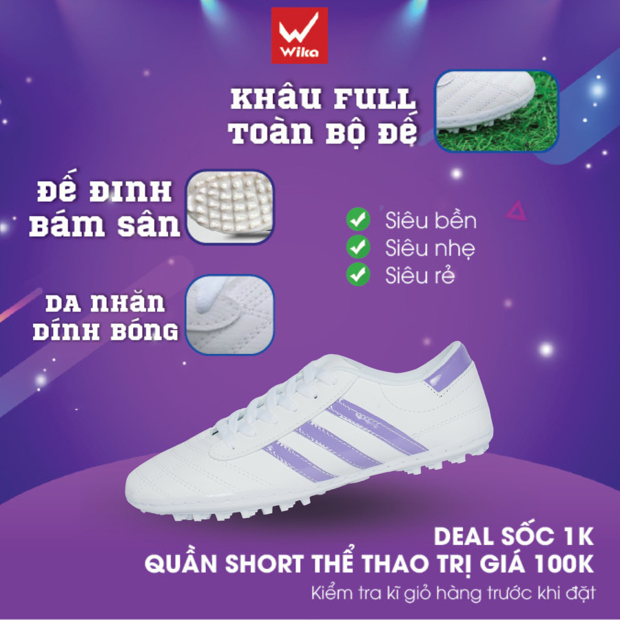 Giày Bóng Đá 3 Sọc Wika Da Nhăn Chính Hãng, Giày Đá Bóng Wika Ba Sọc Đã Khâu Full Đế Sân Cỏ Nhân Tạo