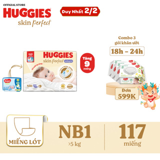 Miếng lót sơ sinh Huggies Skin Perfect NB1 108+9 miếng với 2 vùng thấm