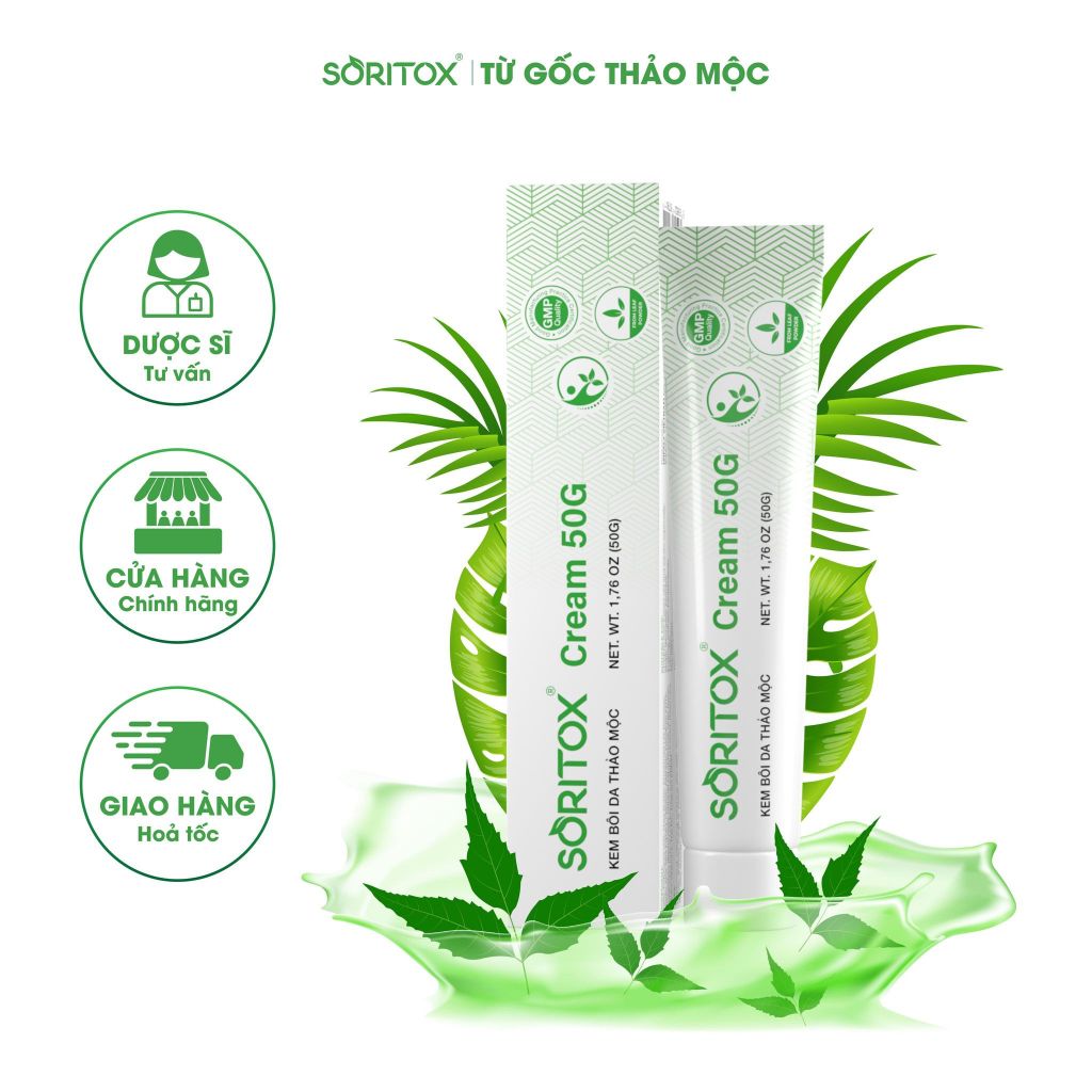 Kem bôi Viêm da cơ địa, Hắc lào, Á sừng, Lang ben, Vảy nến, Chàm da, Nấm ngứa từ chiết xuất lá Neem  - SORITOX CREAM 50G