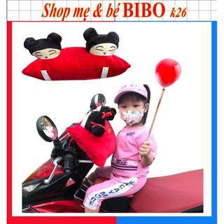 Gối cho bé đi xe máy , gối đặt lên xe cho bé dòng 2 đầu lông mềm mịn êm