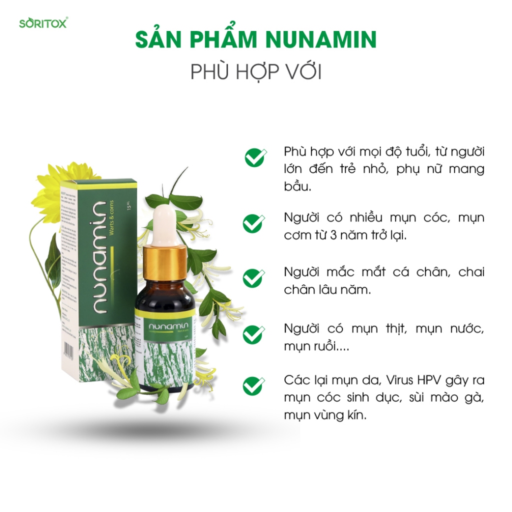 Tinh chất chấm Mụn vùng kín, Sùi mào gà, Mụn do VPV gây ra, Mụn cóc, Mụn cơm chiết suất thảo mộc - NUNAMIN SERUM 15ML