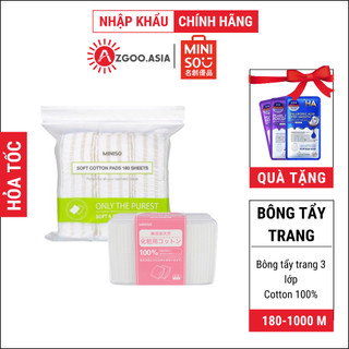  Bông Tẩy Trang Miniso Nhật Bản 180 miếng, Bông Đắp Toner 1000 miếng Mềm Mịn Nhẹ Nhàng (AZGoo Phân Phối)
