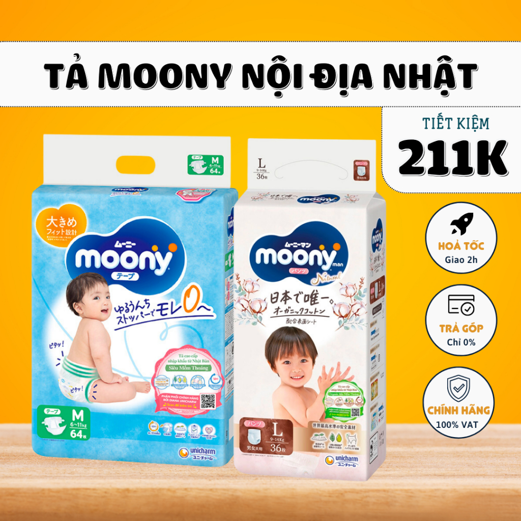 MOONY TÃ DÁN QUẦN MOONY NHẬT ĐỦ SIZE NB90 S84 M64 L54 XL44 M58 L44 XL38