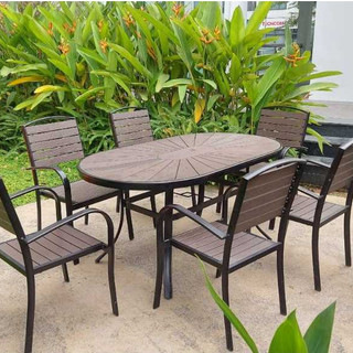 Bộ Bàn Ghế Sân Vườn D160 Nan Composite💥 (BANGHE) 💥 Bàn Ghế Nhôm Đúc BỀN + ĐẸP + RẺ 💥