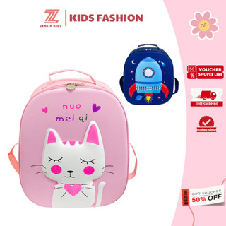 Balo mầm non cho bé ZENZIN KIDS hình mèo cute tên lửa từ 1-5 tuổi, cặp đi học mẫu giáo cho bé đựng vừa sách vở quần áo