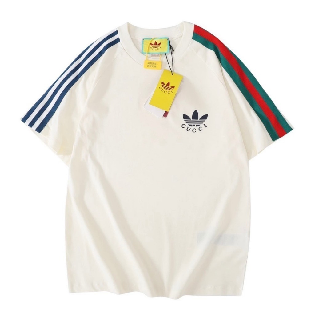 Áo Thun GUC.CI logo Cao Su Nổi Phối Tay Sọc Xanh Đỏ Xuất Xịn 100% Cotton - Áo Phông Form Rộng Đầy Đủ Tem Tag