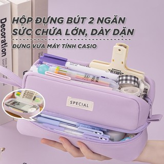  Hộp bút vải canvas ANGOO túi bút double pen case bóp viết nhiều ngăn đa năng sức chứa siêu khủng đựng cả máy tính hb03 