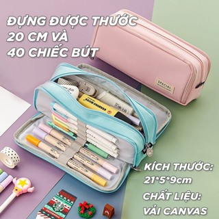  Hộp bút vải canvas Angoo túi bút double pen case bóp viết triple 3 ngăn đa năng 7 màu cho học sinh,sinh viên dễ thương 