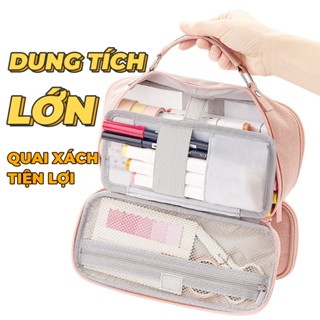 Túi bút nhiều ngăn ANGOO bóp viết kèm quai xách,sức chứa khủng,để bàn tiện dụng,hộp bút vải canvas phong cách hàn quốc