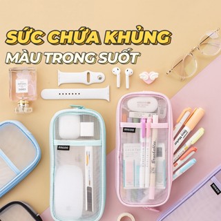 Hộp bút trong suốt ANGOO túi bút double pen case bóp viết nhiều ngăn đa năng sức chứa siêu khủng đựng cả máy tính